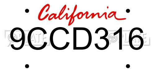 9CCD316 California License Plate