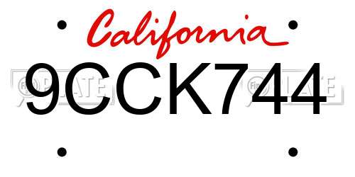 9CCK744 California License Plate