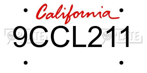 9CCL211 California License Plate