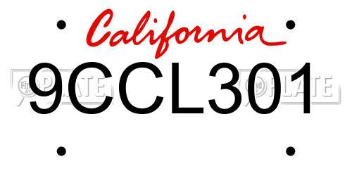 9CCL301 California License Plate