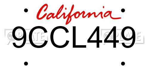 9CCL449 California License Plate