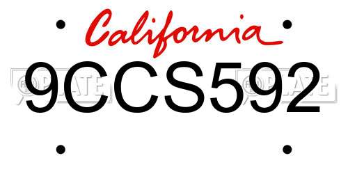 9CCS592 California License Plate