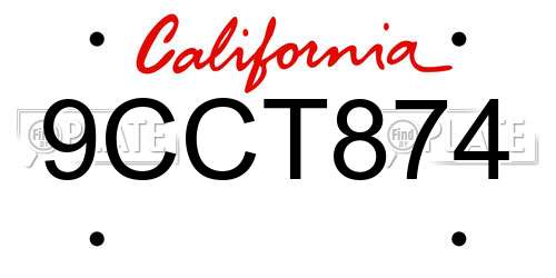 9CCT874 California License Plate