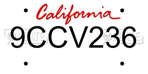 9CCV236 California License Plate
