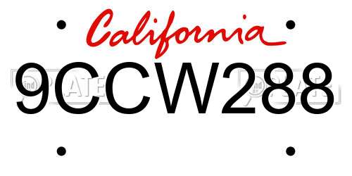 9CCW288 California License Plate