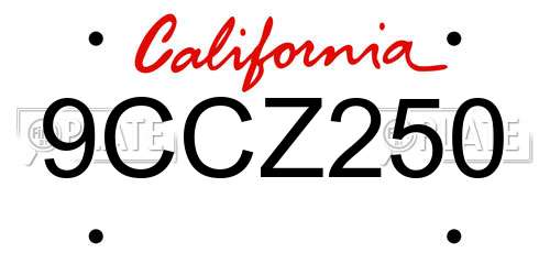 9CCZ250 California License Plate