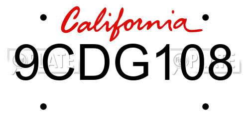 9CDG108 California License Plate
