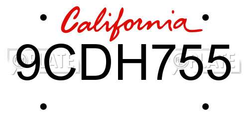 9CDH755 California License Plate