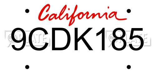 9CDK185 California License Plate