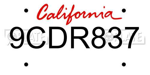 9CDR837 California License Plate