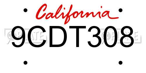 9CDT308 California License Plate