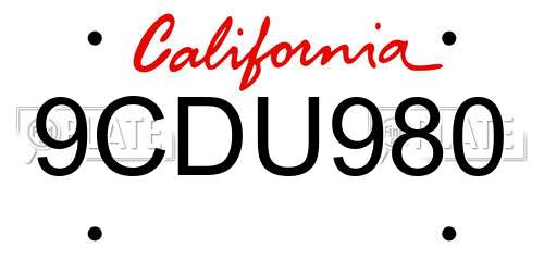 9CDU980 California License Plate