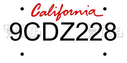 9CDZ228 California License Plate
