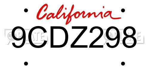 9CDZ298 California License Plate