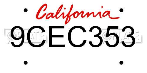 9CEC353 California License Plate