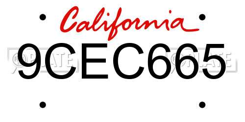 9CEC665 California License Plate