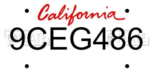9CEG486 California License Plate