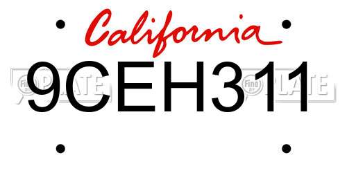 9CEH311 California License Plate