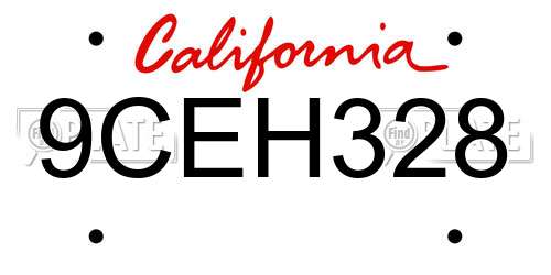 9CEH328 California License Plate