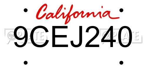 9CEJ240 California License Plate