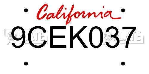 9CEK037 California License Plate