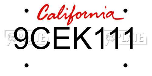 9CEK111 California License Plate