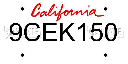 9CEK150 California License Plate