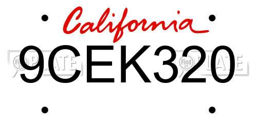 9CEK320 California License Plate