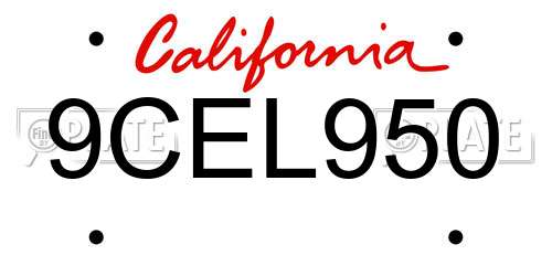 9CEL950 California License Plate