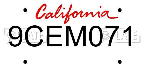 9CEM071 California License Plate