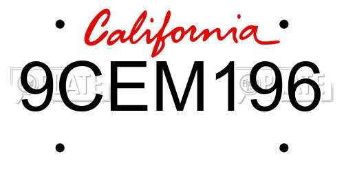 9CEM196 California License Plate