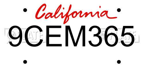 9CEM365 California License Plate