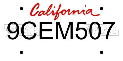 9CEM507 California License Plate