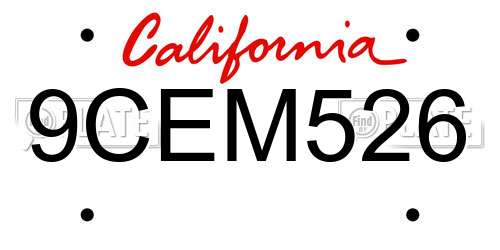 9CEM526 California License Plate