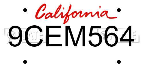 9CEM564 California License Plate