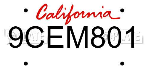 9CEM801 California License Plate