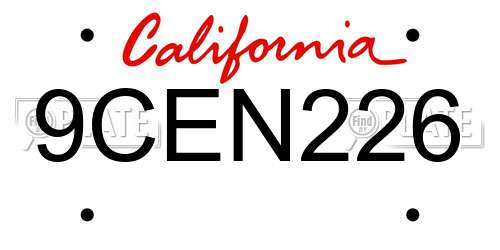 9CEN226 California License Plate