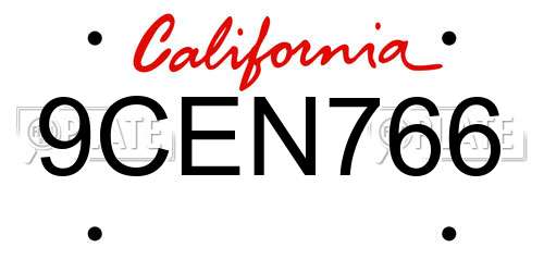 9CEN766 California License Plate
