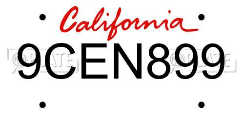 9CEN899 California License Plate