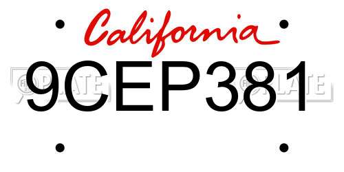9CEP381 California License Plate