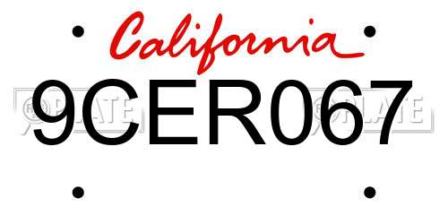 9CER067 California License Plate