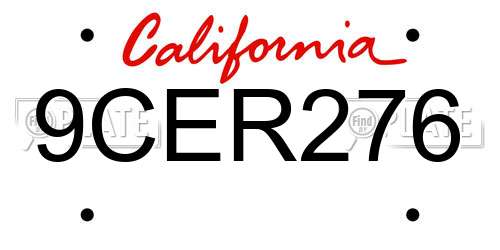 9CER276 California License Plate