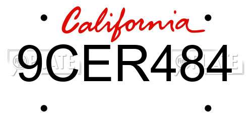 9CER484 California License Plate
