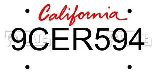 9CER594 California License Plate