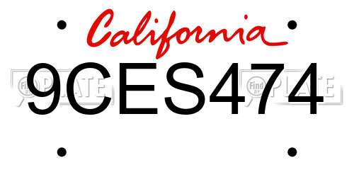9CES474 California License Plate