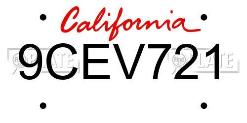 9CEV721 California License Plate