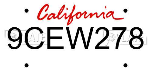 9CEW278 California License Plate