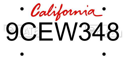 9CEW348 California License Plate