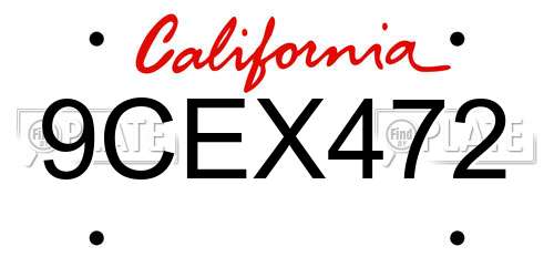 9CEX472 California License Plate