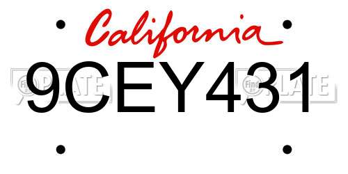 9CEY431 California License Plate
